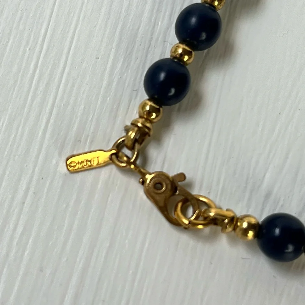 Vintage Monet Signed Blue and Gold Toned Beaded Necklace